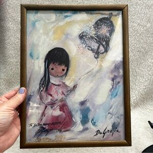 De Grazia signed print 1979 12.5" in glass frame personalized READ